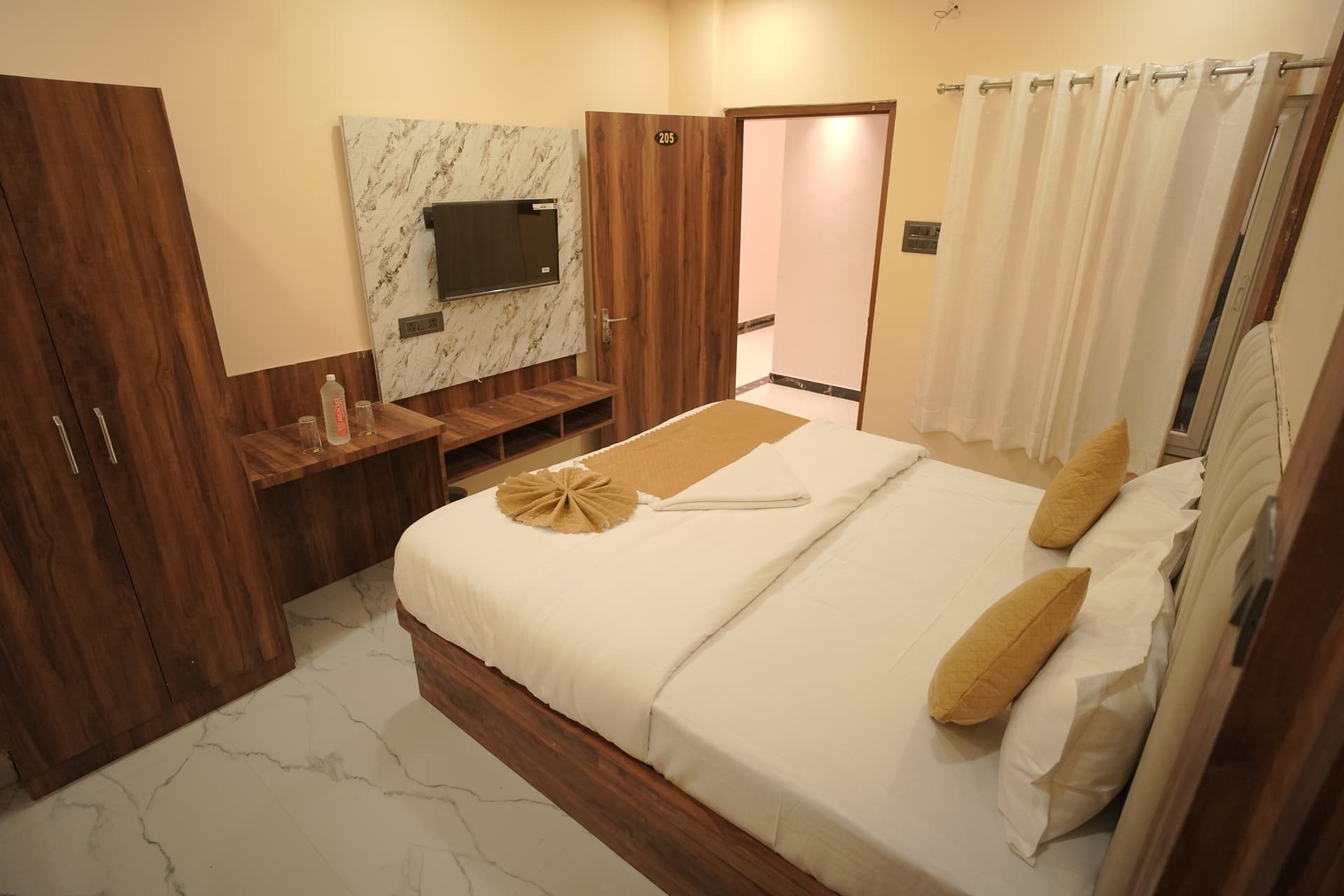 Hotel room with comfortable double bed